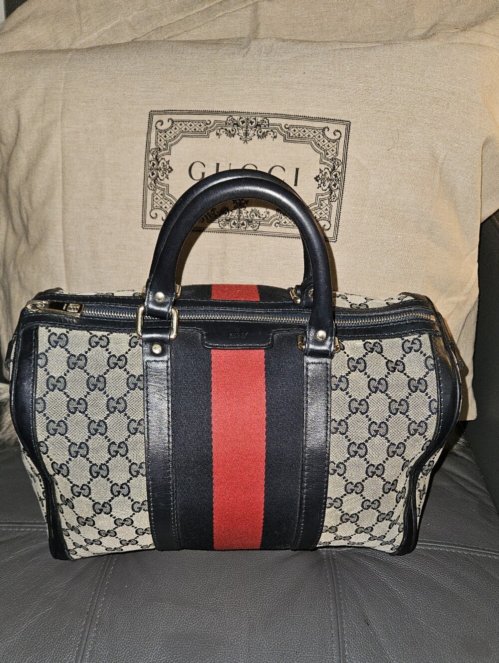 Gucci Vintage Web Boston GG Canvas Bag